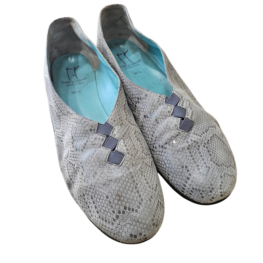 Thierry Rabotin Grace Loafers Womens 39.5 Grey Snakeskin Leather Flats US 9.5